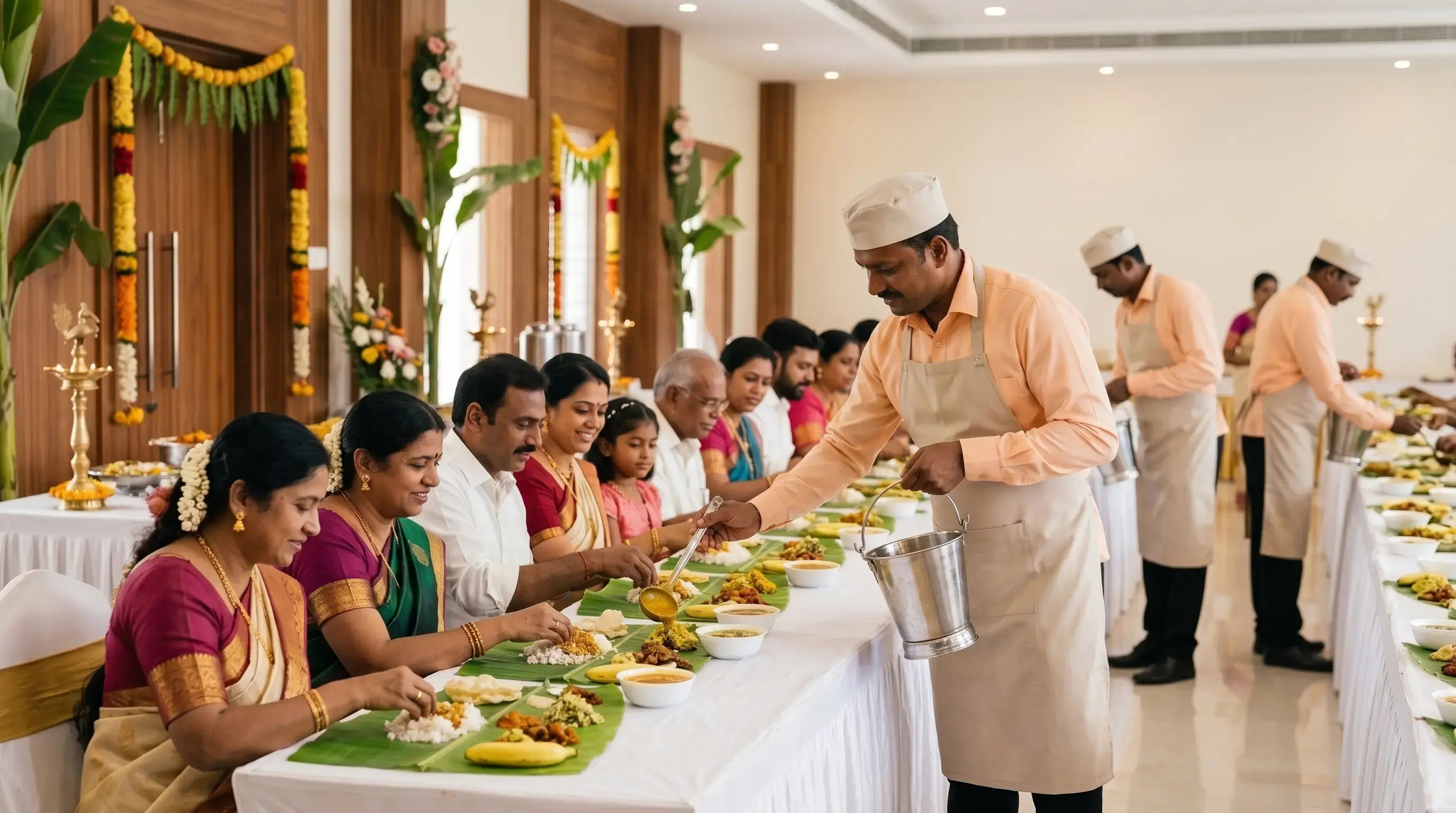 Traditional South Indian wedding banana-leaf feast